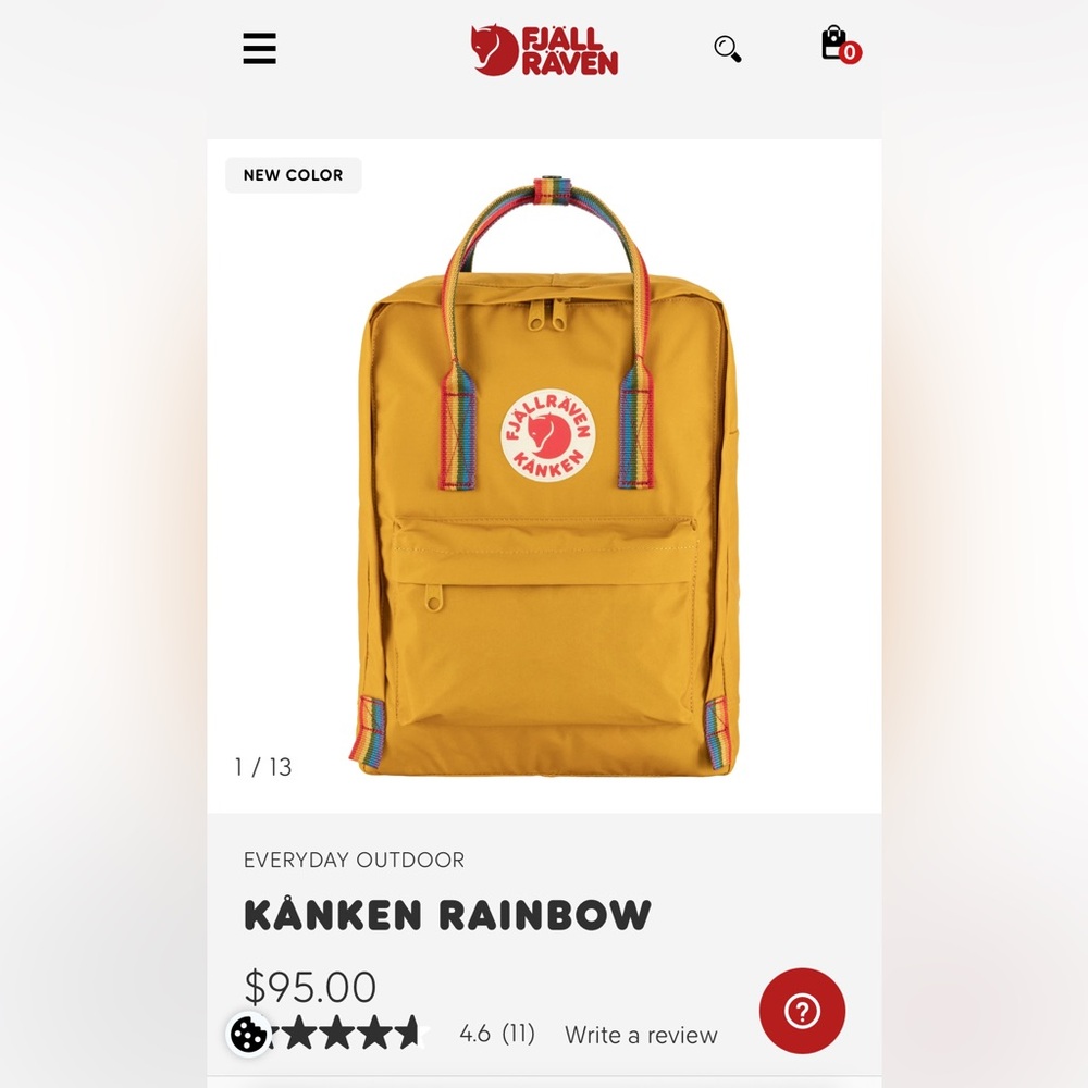 NWOT Yellow rainbow print Fjallraven kanken Laptop backpack bag style 23620
